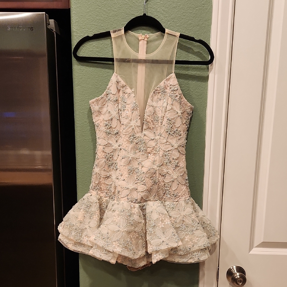 Tranali Floral Lace Dress with Ruffle Hem